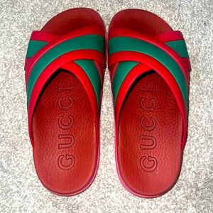 The Gucci Web Slide Pink Rubber Slides